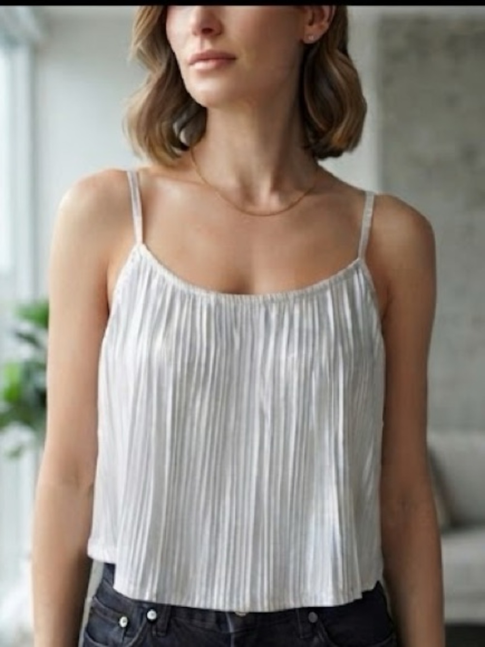Pleated Silver Spaghetti Strap Cami Top -Top Shop